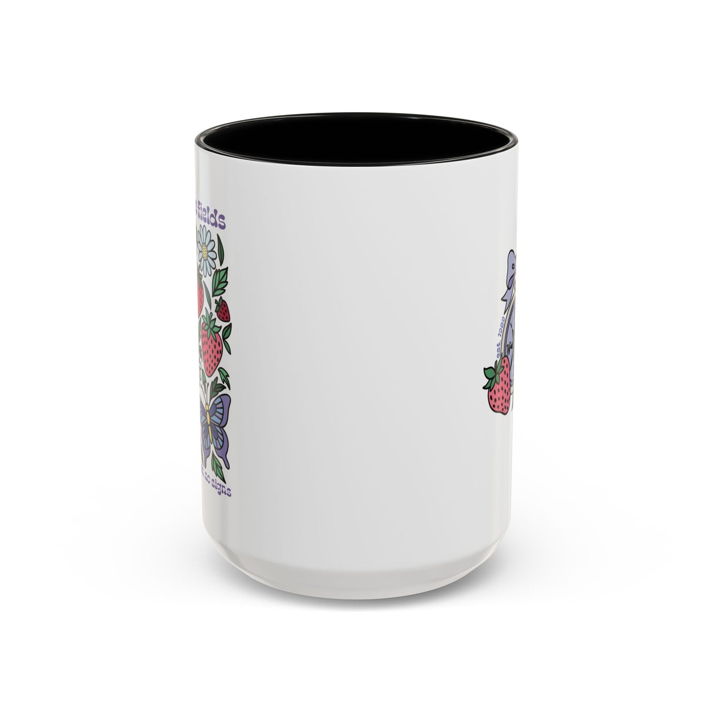 Folklore Fields Mug – Botanical Strawberry & Compass Design, Color Accent Ceramic Drinkware