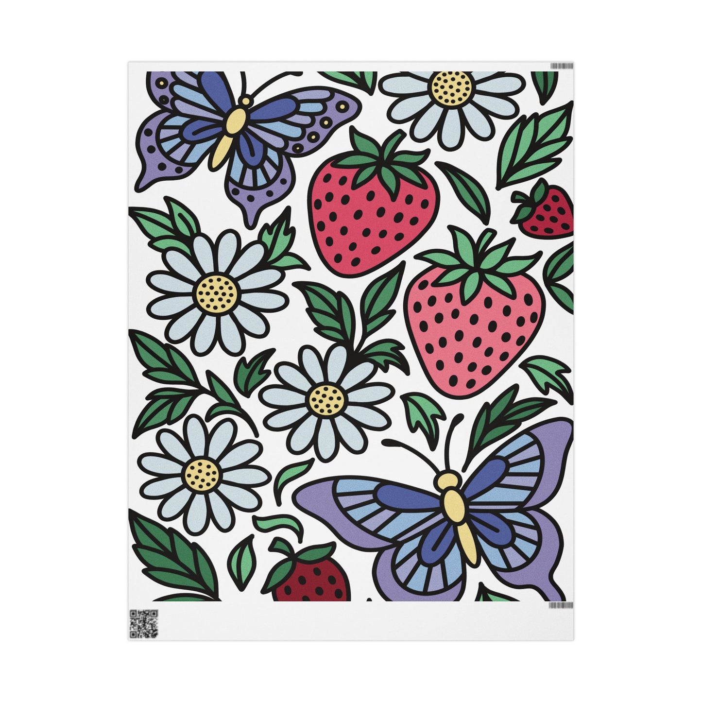 Folklore Fields Wrapping Paper – Strawberry & Daisy Gift Wrap for Birthdays, Holidays, and Celebrations