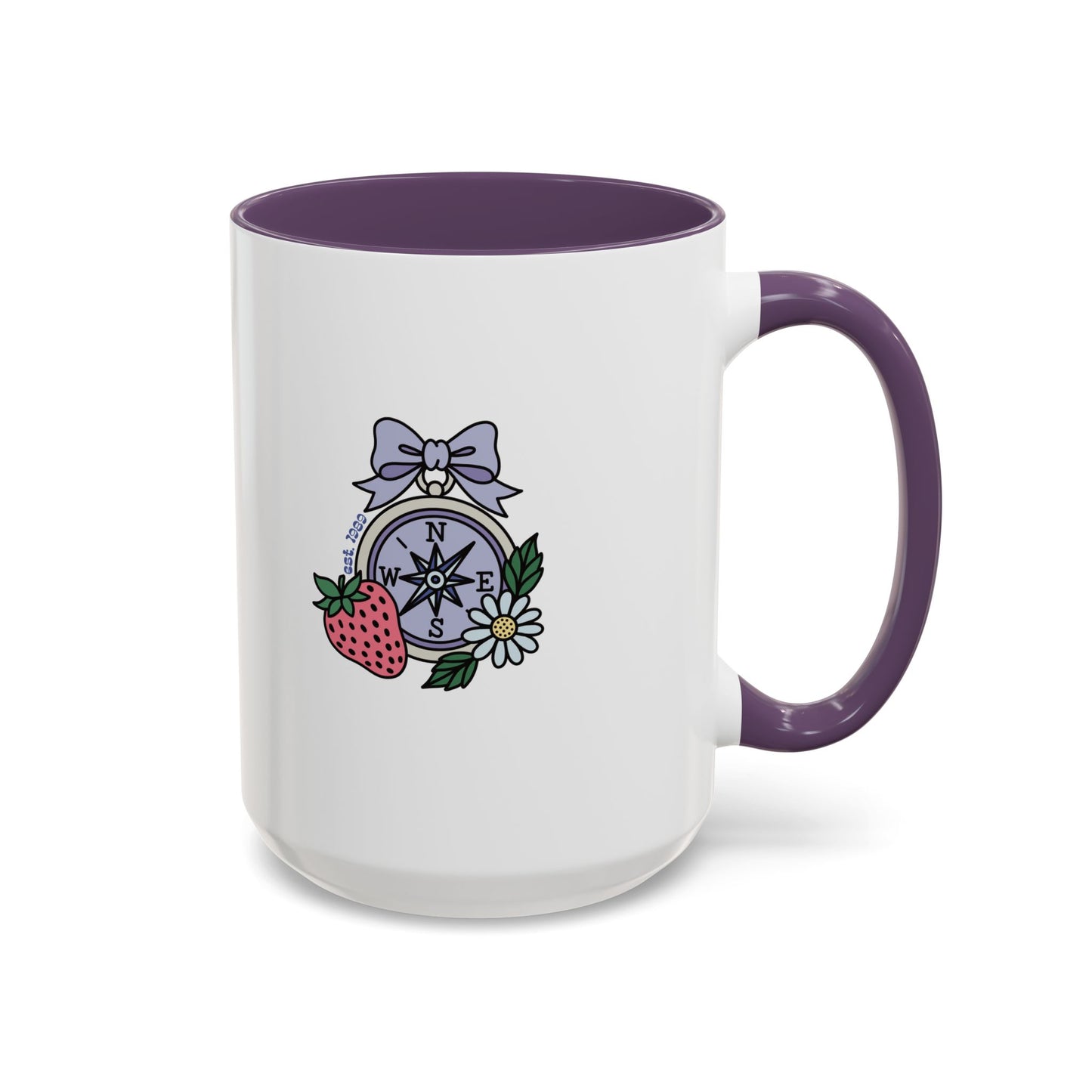 Folklore Fields Mug – Botanical Strawberry & Compass Design, Color Accent Ceramic Drinkware