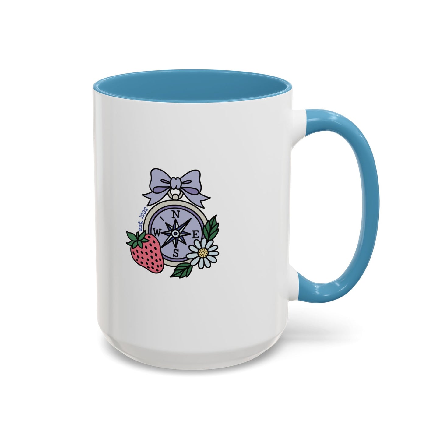 Folklore Fields Mug – Botanical Strawberry & Compass Design, Color Accent Ceramic Drinkware
