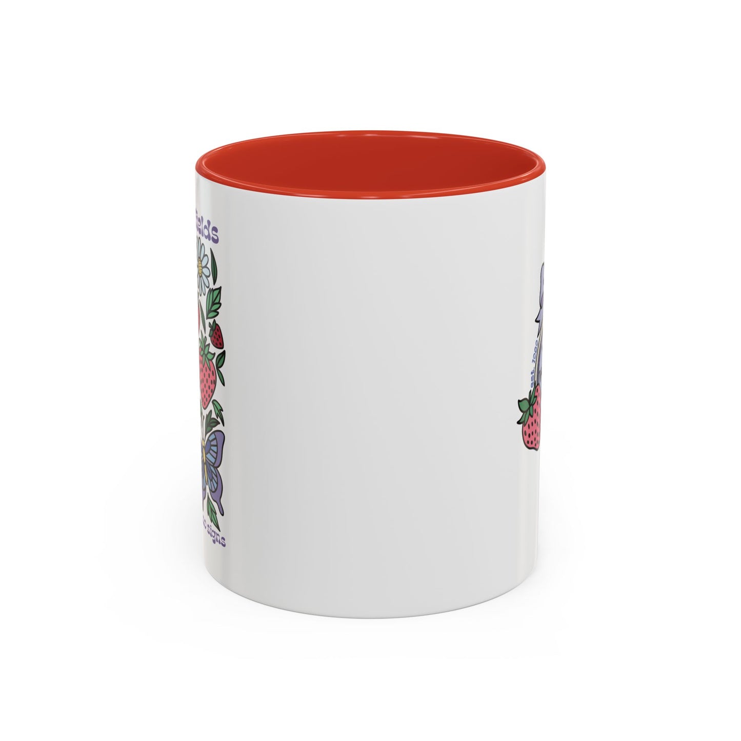 Folklore Fields Mug – Botanical Strawberry & Compass Design, Color Accent Ceramic Drinkware