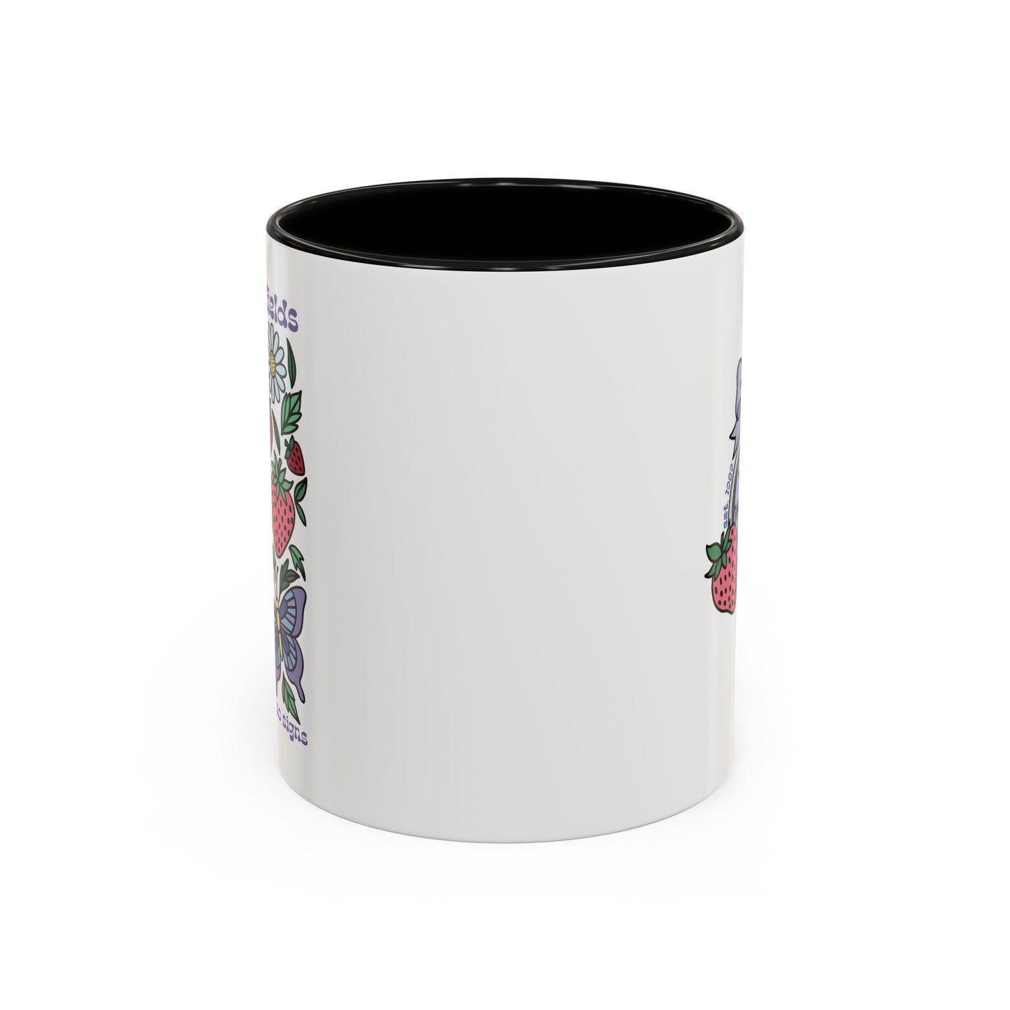 Folklore Fields Mug – Botanical Strawberry & Compass Design, Color Accent Ceramic Drinkware