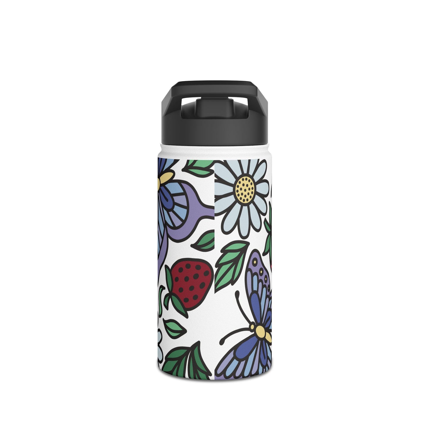 Folklore Fields Stainless Steel Water Bottle – Strawberry & Daisy Floral Design, Insulated & Eco-Friendly