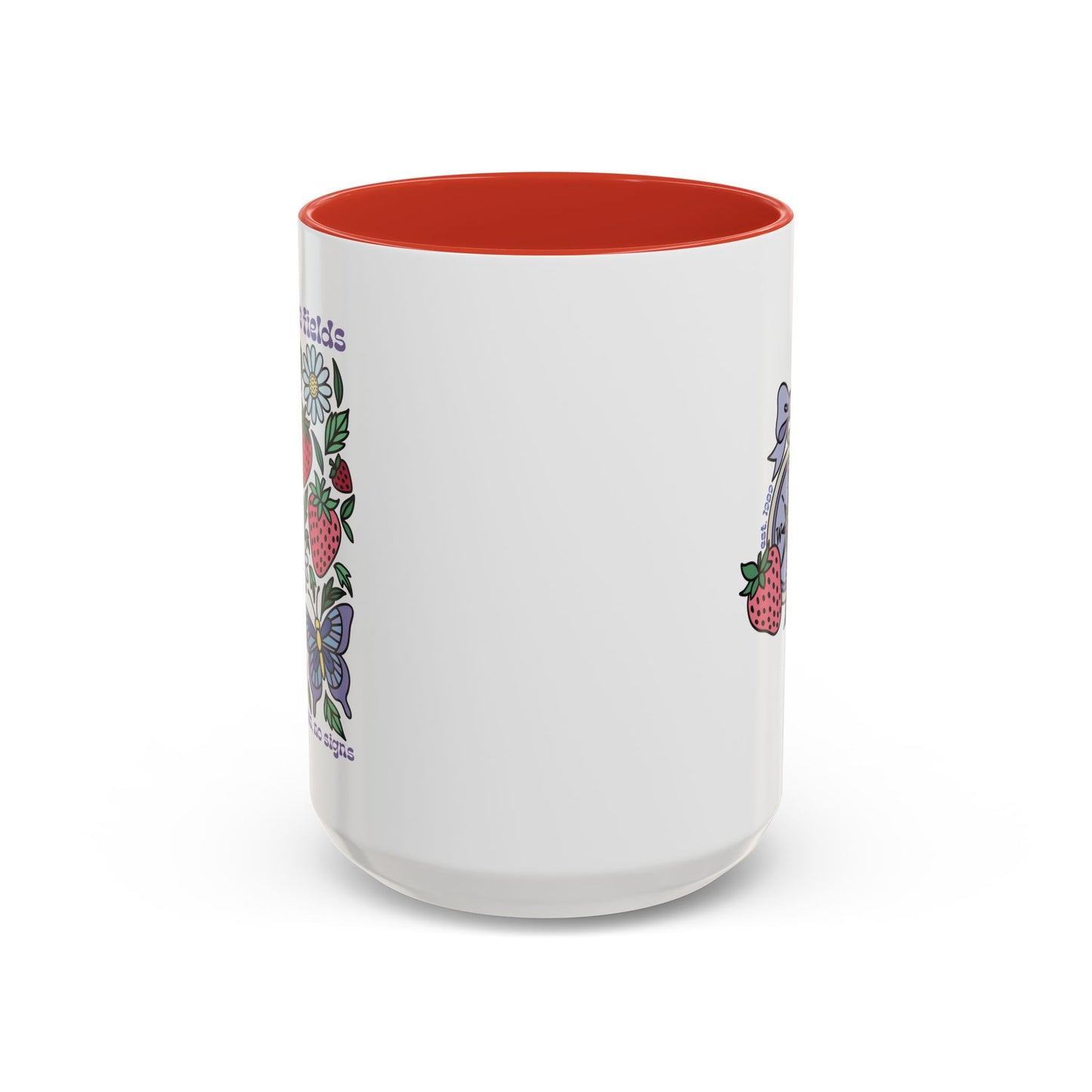 Folklore Fields Mug – Botanical Strawberry & Compass Design, Color Accent Ceramic Drinkware