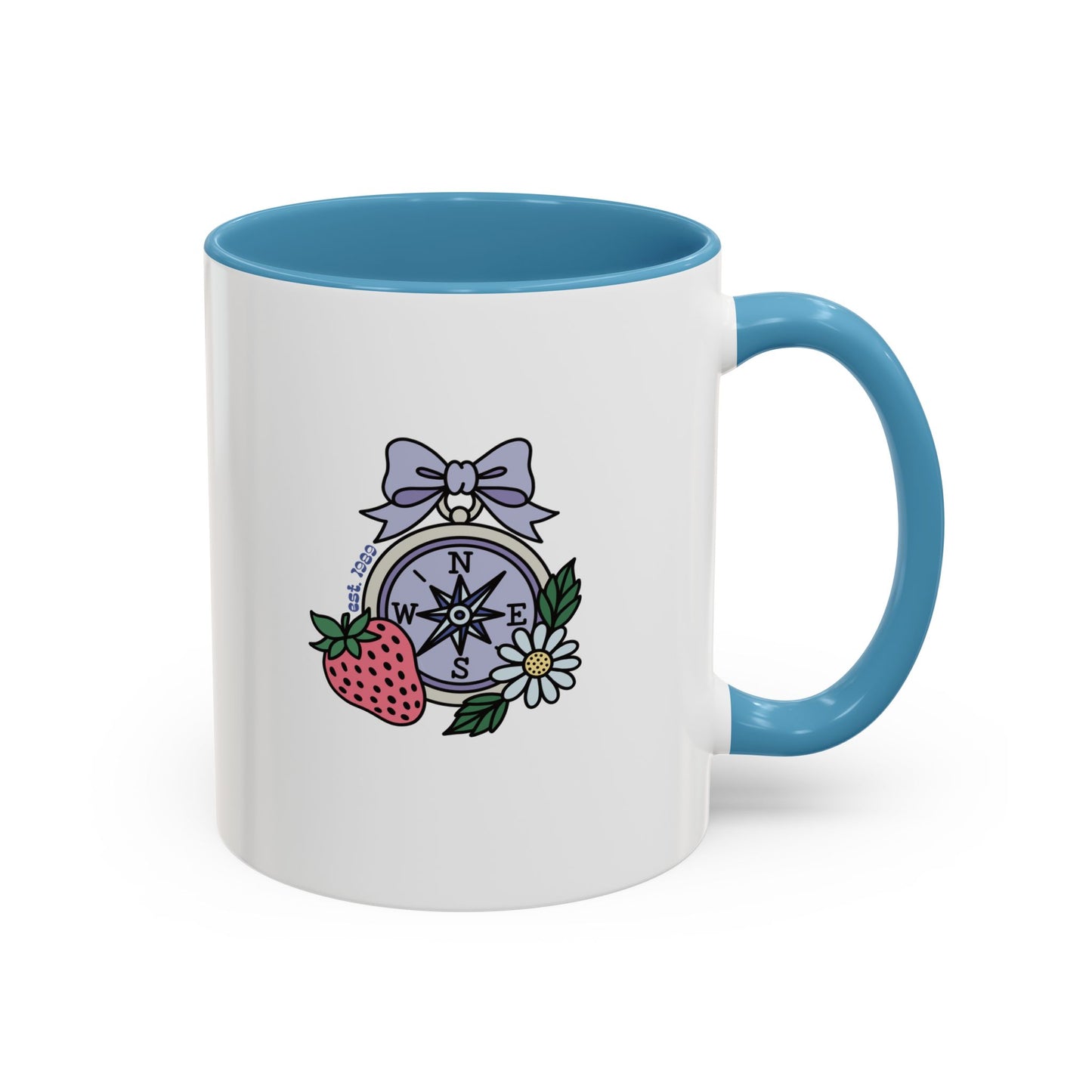 Folklore Fields Mug – Botanical Strawberry & Compass Design, Color Accent Ceramic Drinkware
