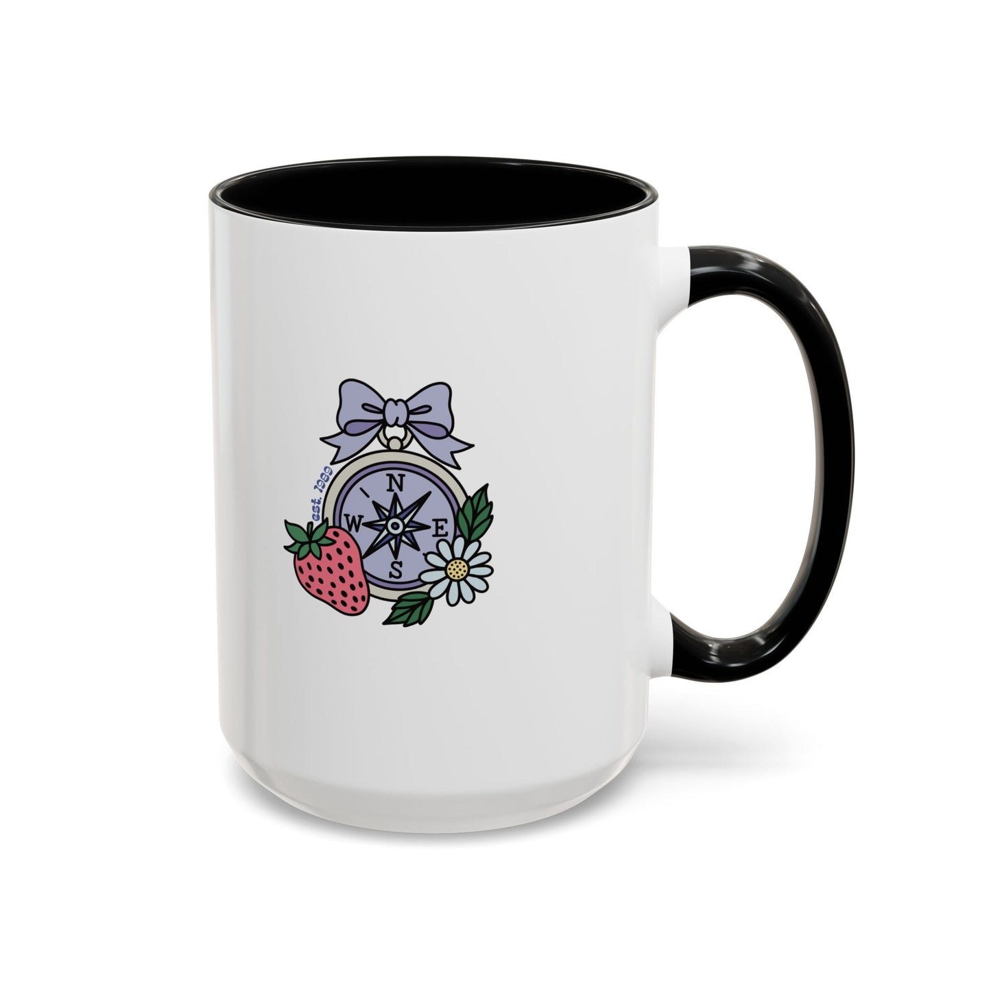 Folklore Fields Mug – Botanical Strawberry & Compass Design, Color Accent Ceramic Drinkware