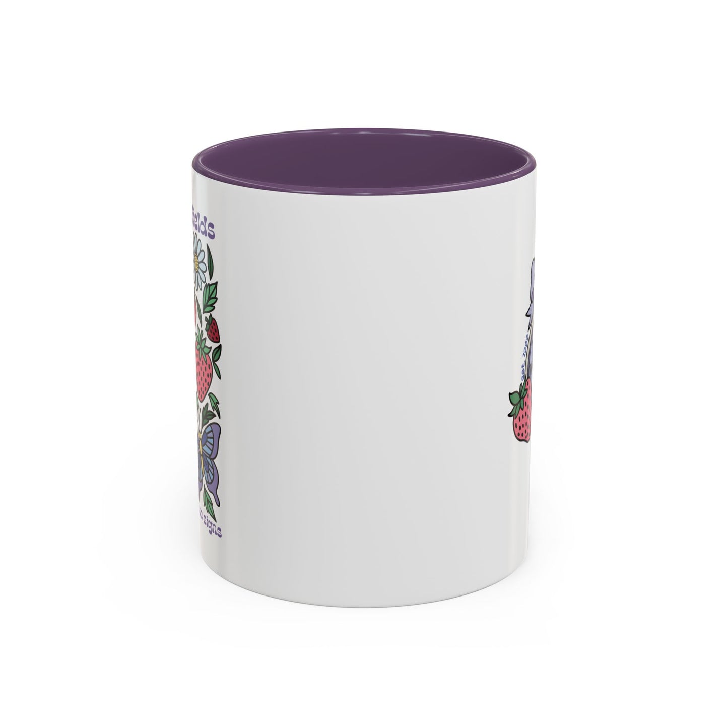 Folklore Fields Mug – Botanical Strawberry & Compass Design, Color Accent Ceramic Drinkware
