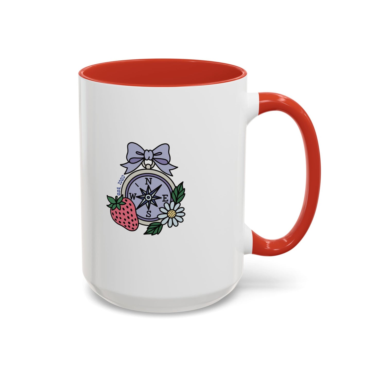 Folklore Fields Mug – Botanical Strawberry & Compass Design, Color Accent Ceramic Drinkware
