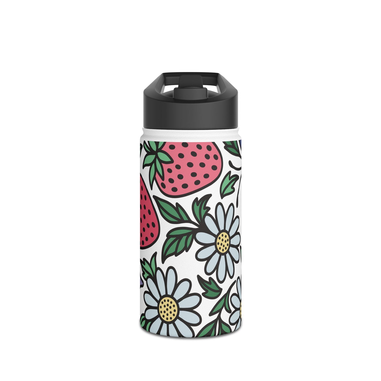 Folklore Fields Stainless Steel Water Bottle – Strawberry & Daisy Floral Design, Insulated & Eco-Friendly