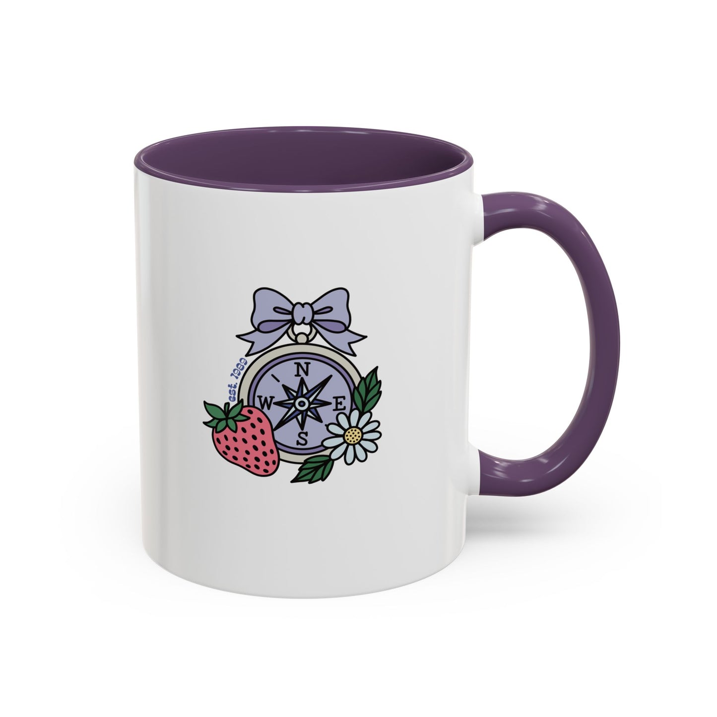 Folklore Fields Mug – Botanical Strawberry & Compass Design, Color Accent Ceramic Drinkware