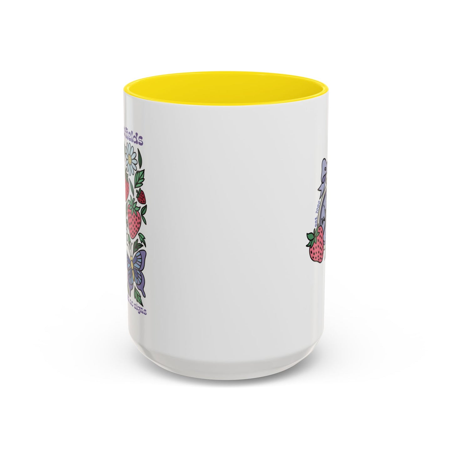Folklore Fields Mug – Botanical Strawberry & Compass Design, Color Accent Ceramic Drinkware