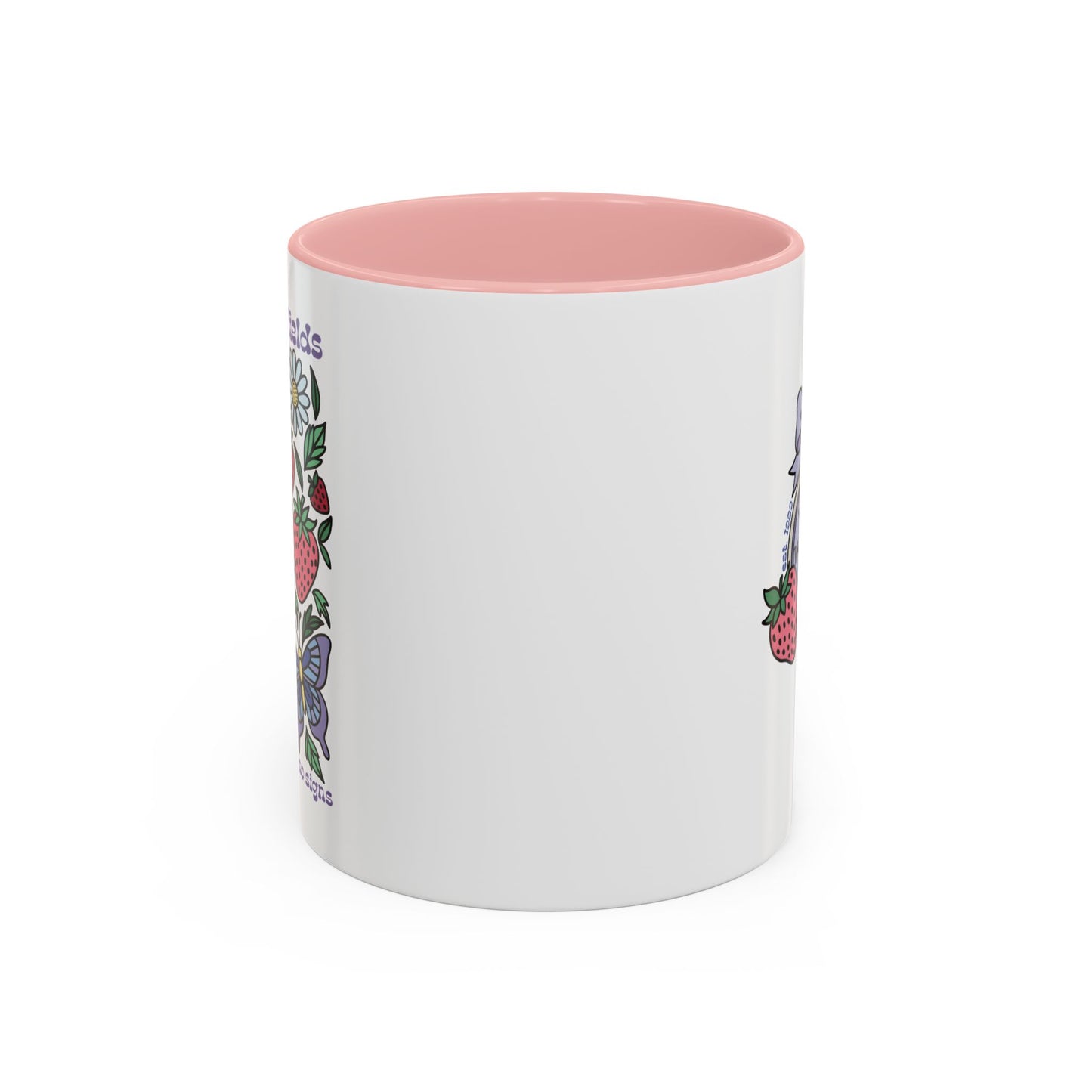 Folklore Fields Mug – Botanical Strawberry & Compass Design, Color Accent Ceramic Drinkware