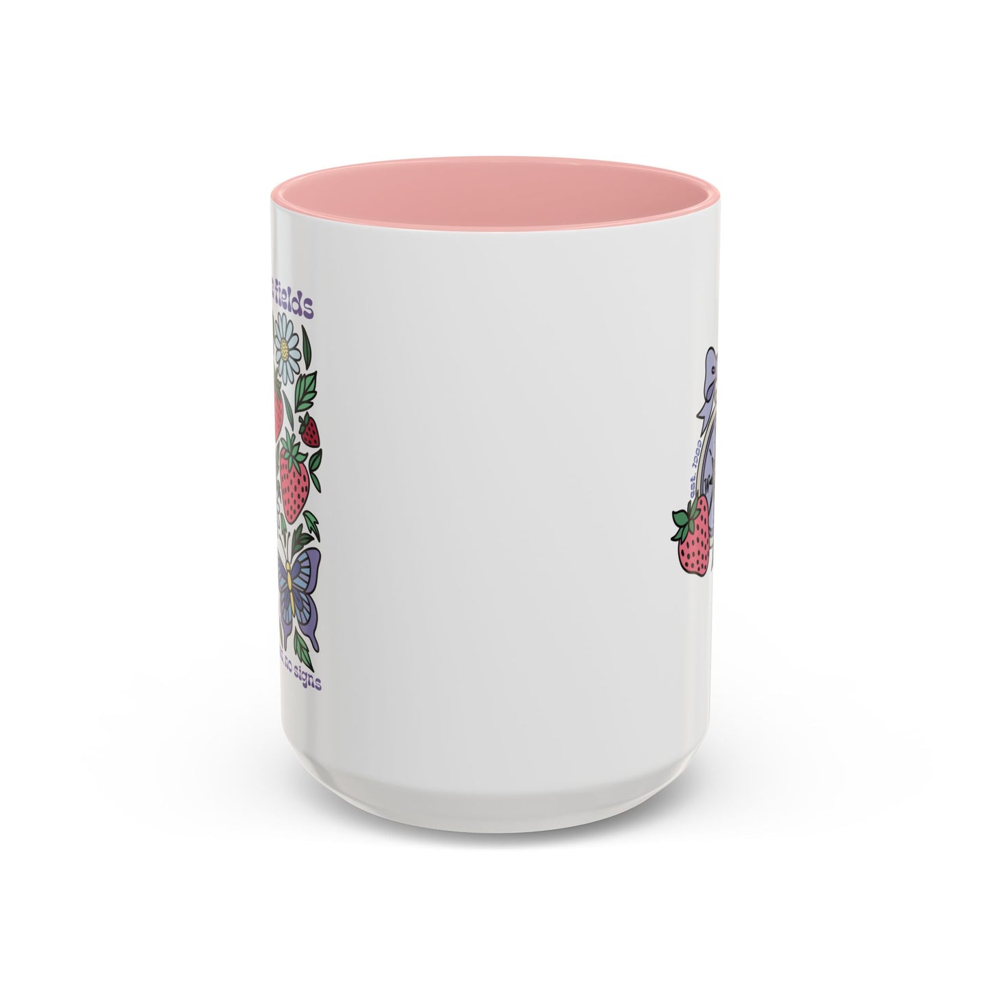 Folklore Fields Mug – Botanical Strawberry & Compass Design, Color Accent Ceramic Drinkware