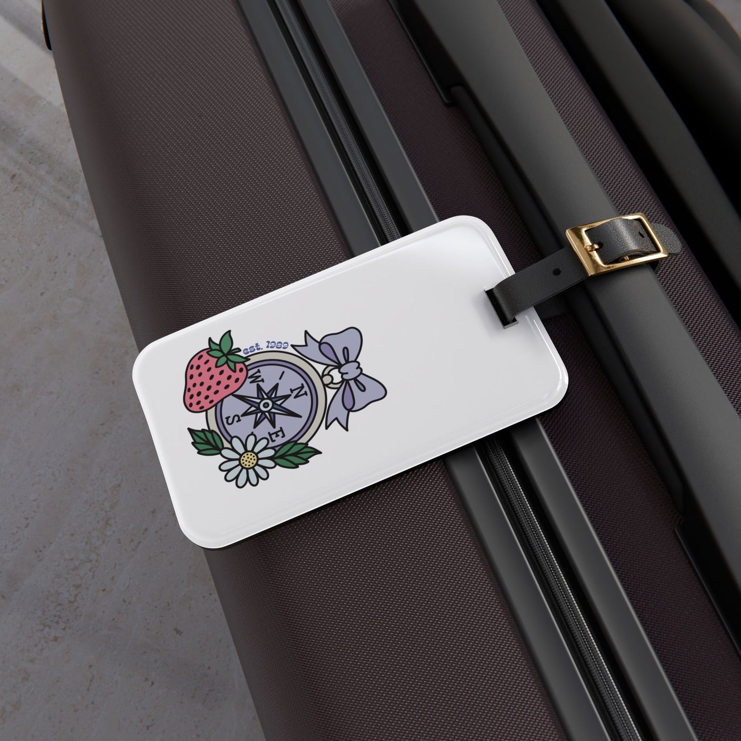 Folklore Fields Luggage Tag – Compass & Floral Design, Durable Acrylic Travel Accessory