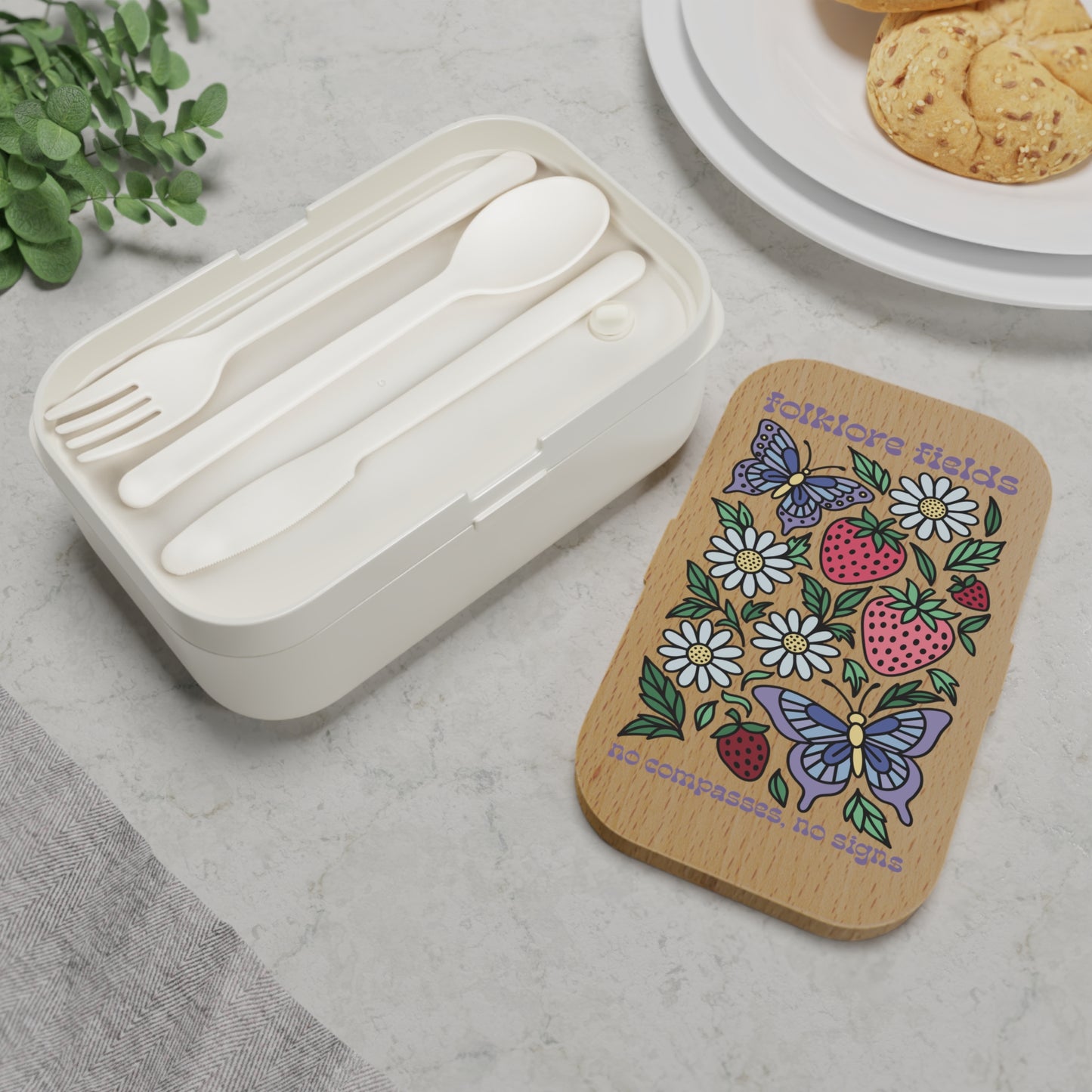 Folklore Fields Floral Bento Lunch Box β Eco-Friendly, Microwave-Safe, Strawberry Design