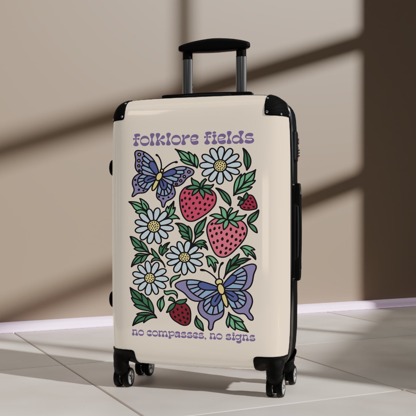 Folklore Fields Suitcase – Whimsical Floral Butterfly Luggage, Lightweight & Durable for Travel and Gifts