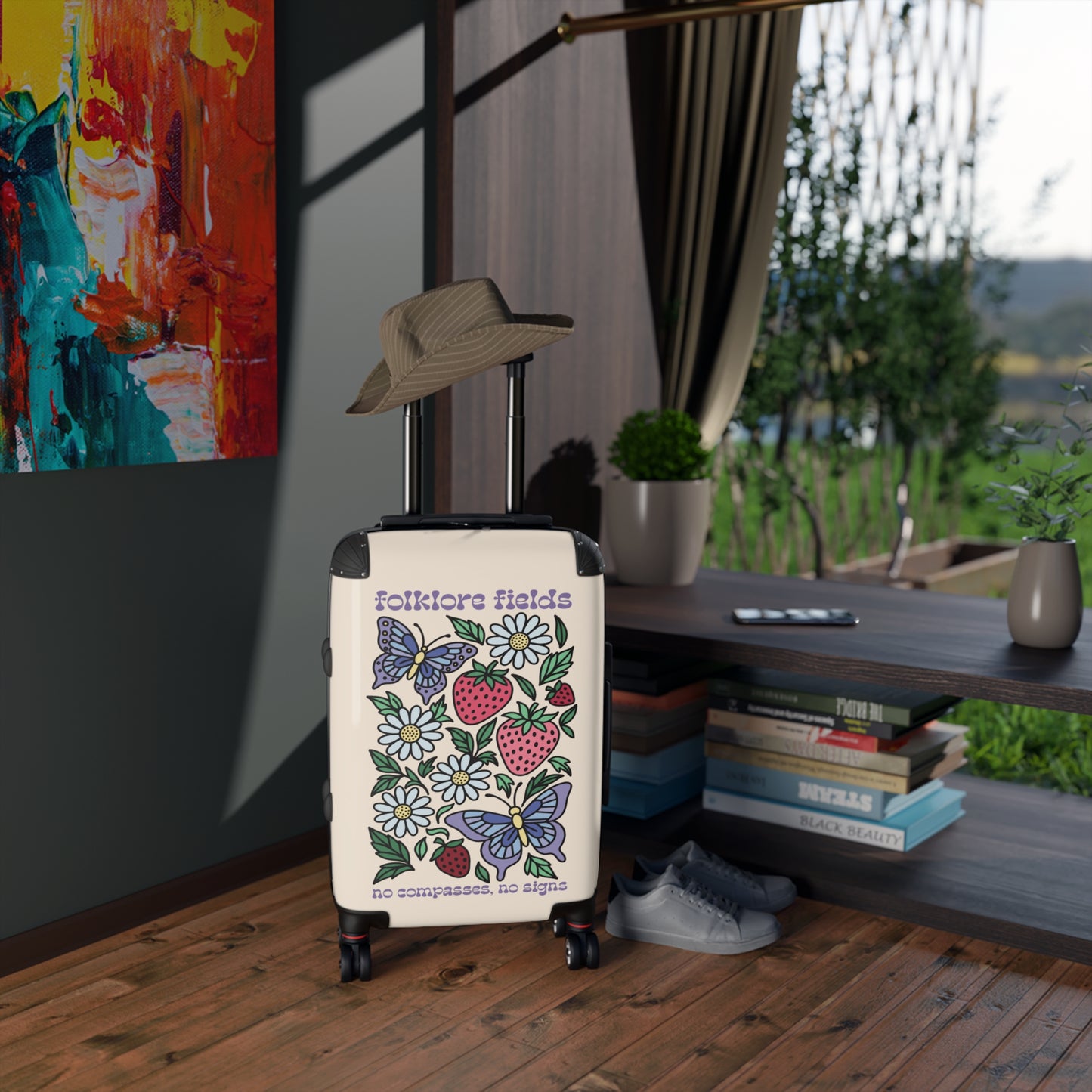 Folklore Fields Suitcase – Whimsical Floral Butterfly Luggage, Lightweight & Durable for Travel and Gifts