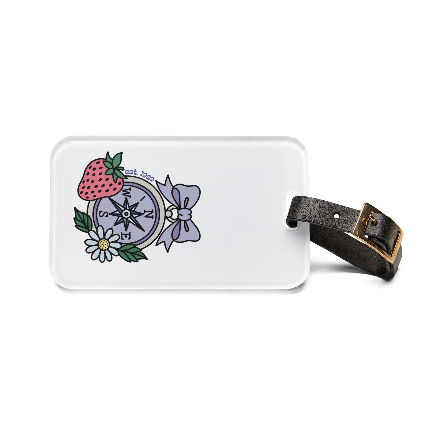 Folklore Fields Luggage Tag – Compass & Floral Design, Durable Acrylic Travel Accessory