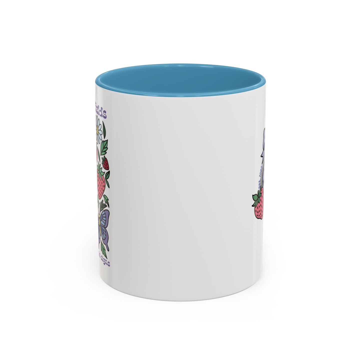 Folklore Fields Mug – Botanical Strawberry & Compass Design, Color Accent Ceramic Drinkware