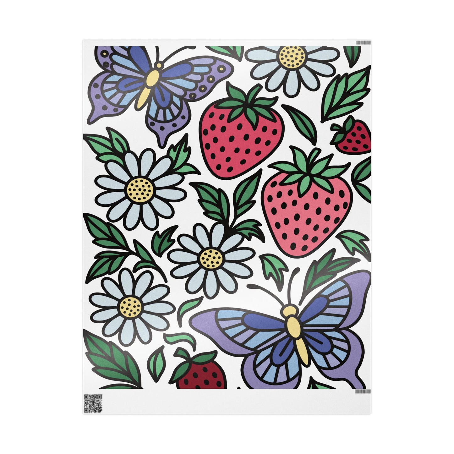 Folklore Fields Wrapping Paper – Strawberry & Daisy Gift Wrap for Birthdays, Holidays, and Celebrations