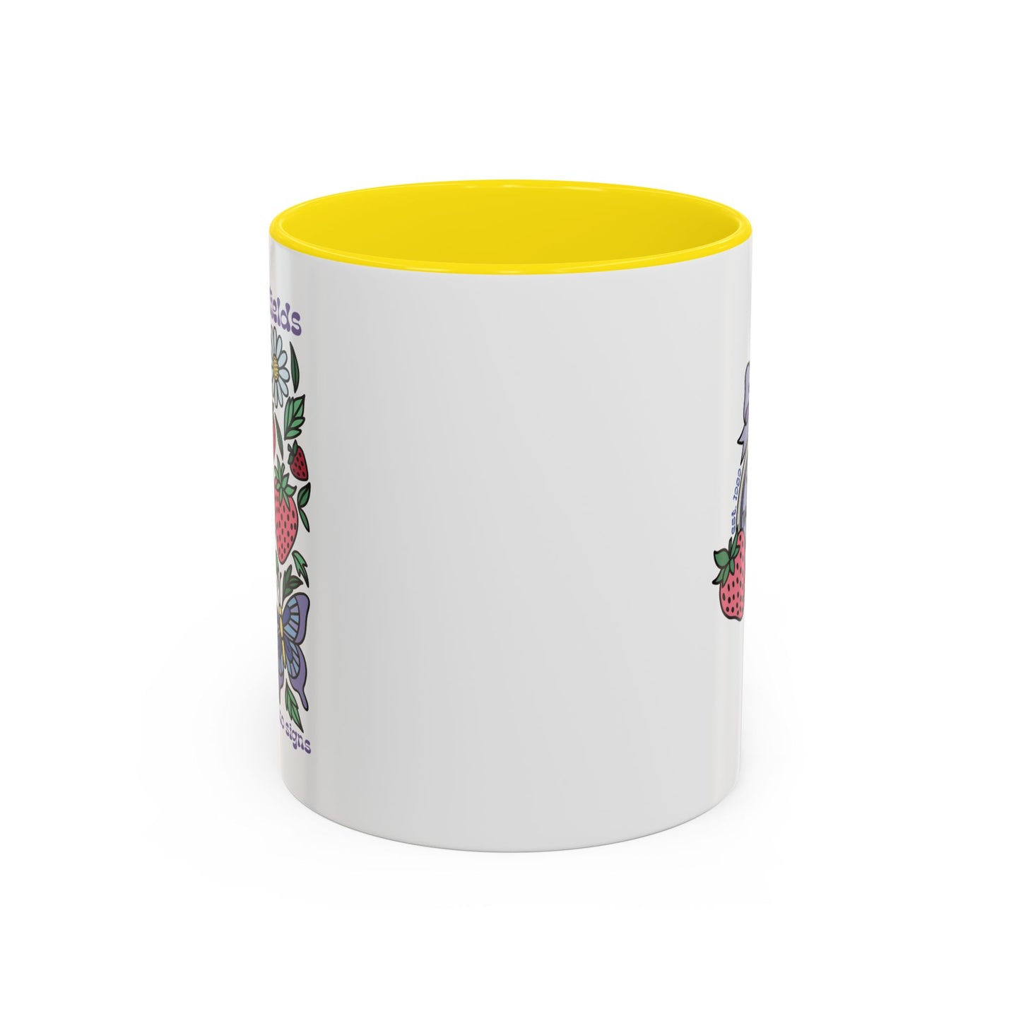 Folklore Fields Mug – Botanical Strawberry & Compass Design, Color Accent Ceramic Drinkware