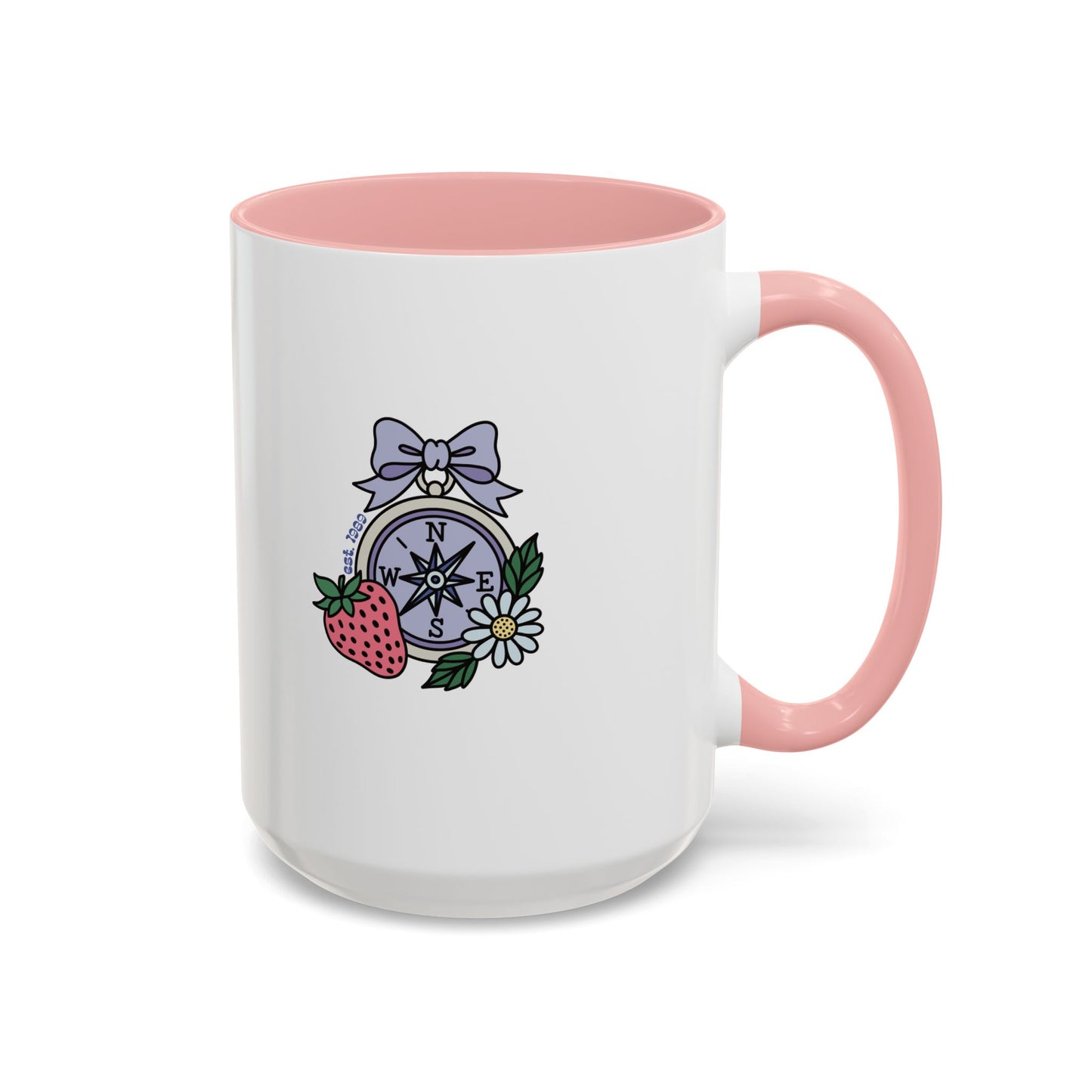 Folklore Fields Mug – Botanical Strawberry & Compass Design, Color Accent Ceramic Drinkware