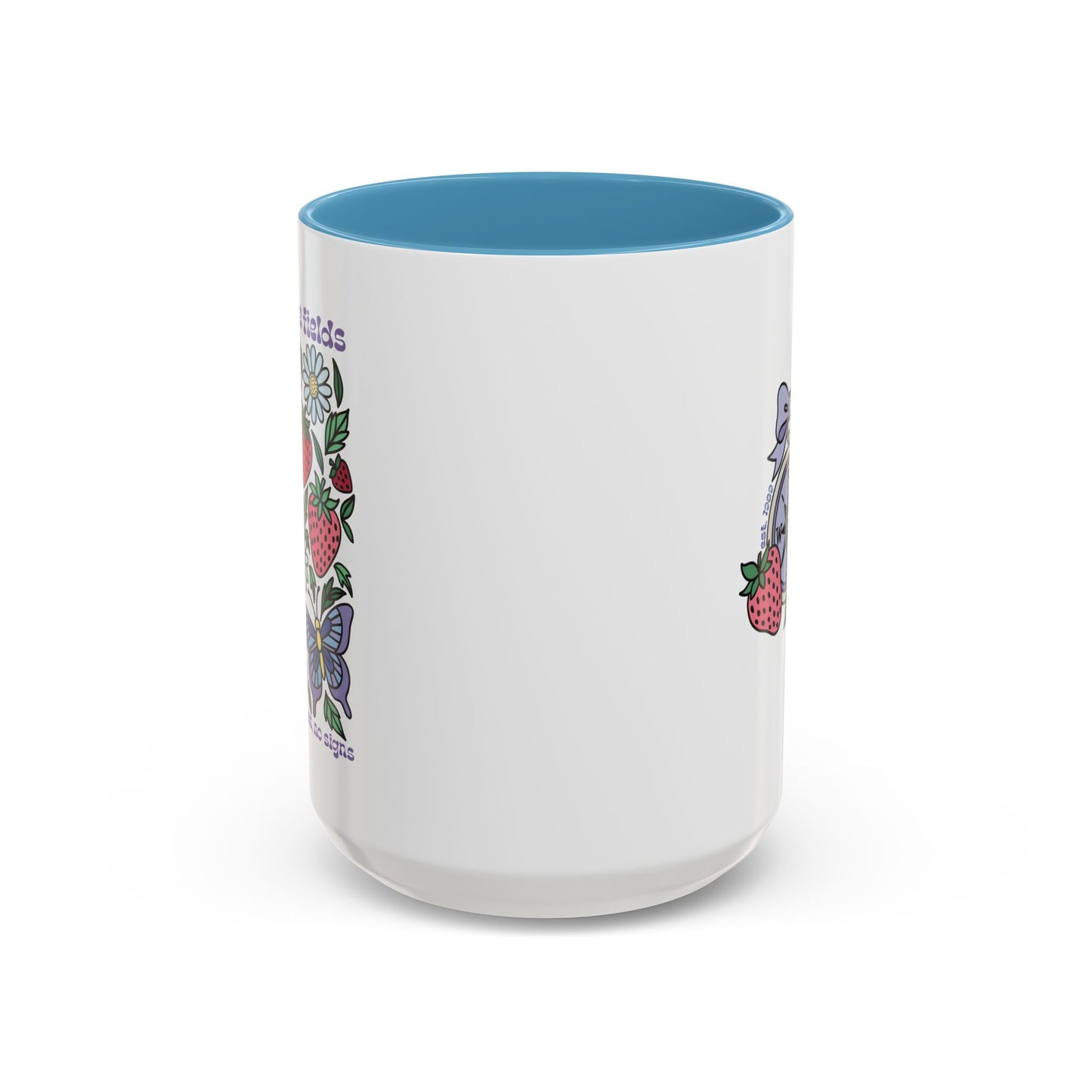 Folklore Fields Mug – Botanical Strawberry & Compass Design, Color Accent Ceramic Drinkware