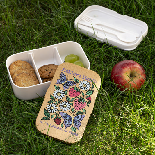 Folklore Fields Floral Bento Lunch Box – Eco-Friendly, Microwave-Safe, Strawberry Design