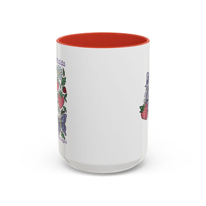 Folklore Fields Mug – Botanical Strawberry & Compass Design, Color Accent Ceramic Drinkware