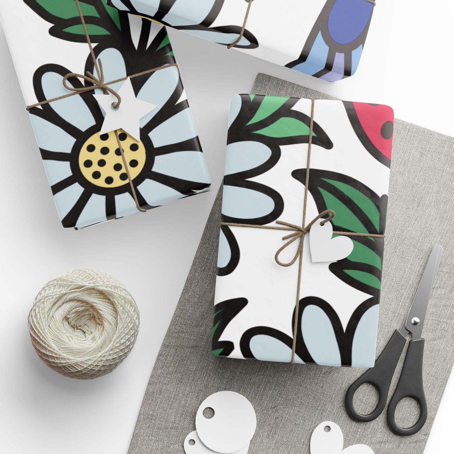 Folklore Fields Wrapping Paper – Strawberry & Daisy Gift Wrap for Birthdays, Holidays, and Celebrations