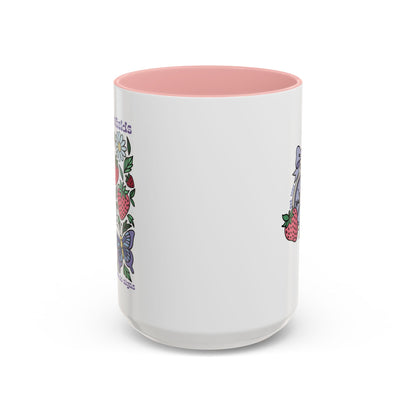 Folklore Fields Mug – Botanical Strawberry & Compass Design, Color Accent Ceramic Drinkware