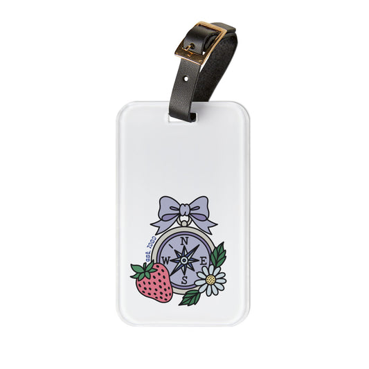 Folklore Fields Luggage Tag – Compass & Floral Design, Durable Acrylic Travel Accessory