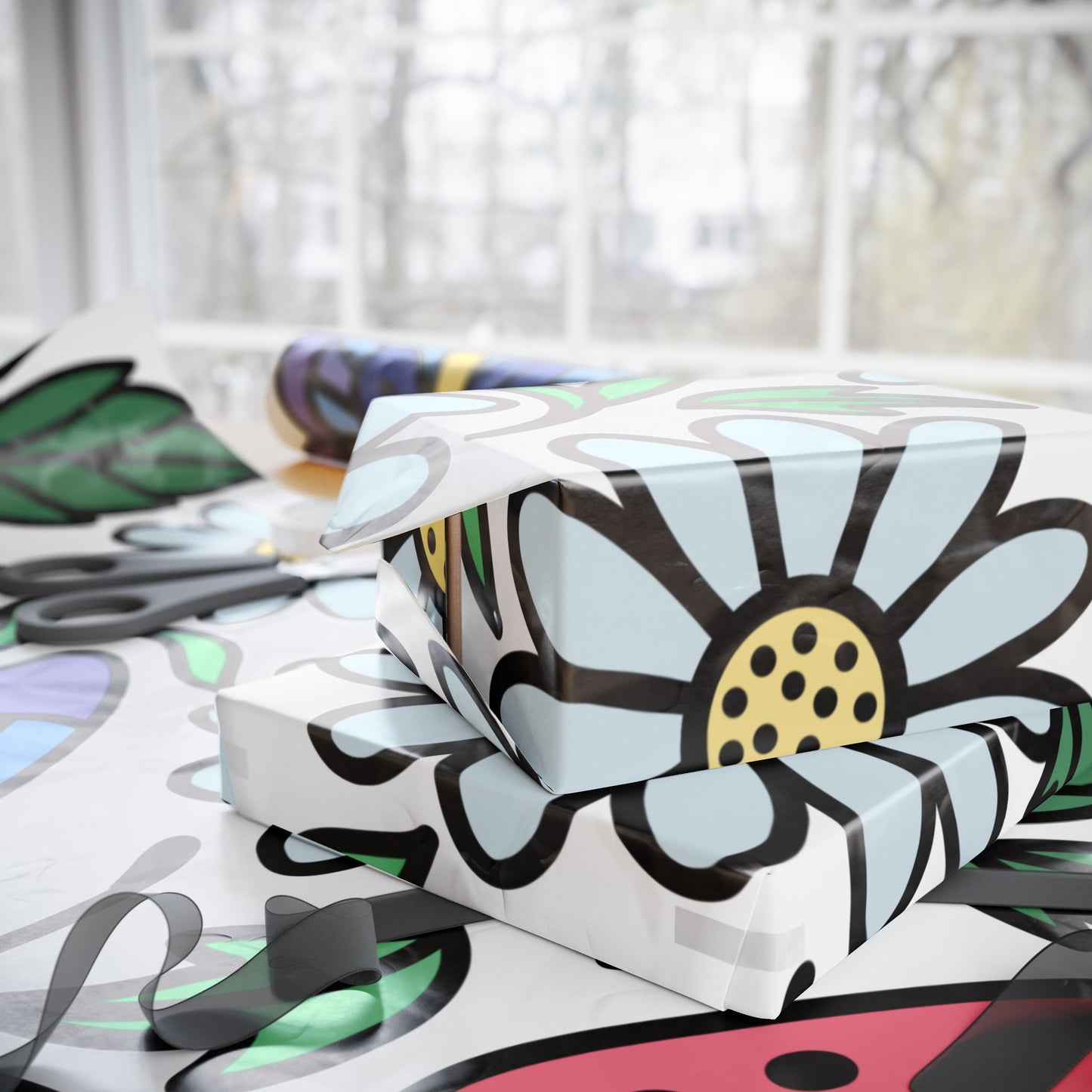 Folklore Fields Wrapping Paper – Strawberry & Daisy Gift Wrap for Birthdays, Holidays, and Celebrations