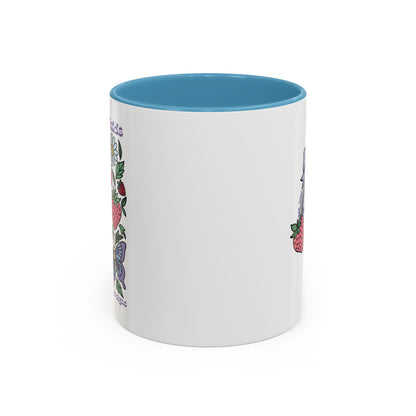Folklore Fields Mug – Botanical Strawberry & Compass Design, Color Accent Ceramic Drinkware