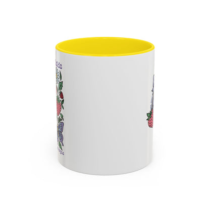 Folklore Fields Mug – Botanical Strawberry & Compass Design, Color Accent Ceramic Drinkware