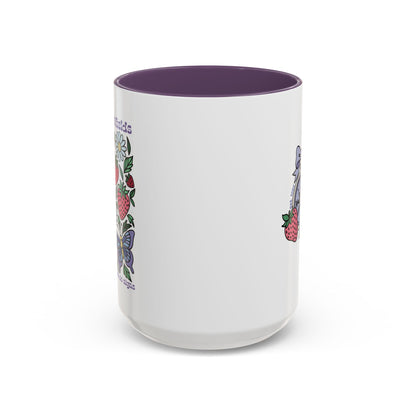 Folklore Fields Mug – Botanical Strawberry & Compass Design, Color Accent Ceramic Drinkware