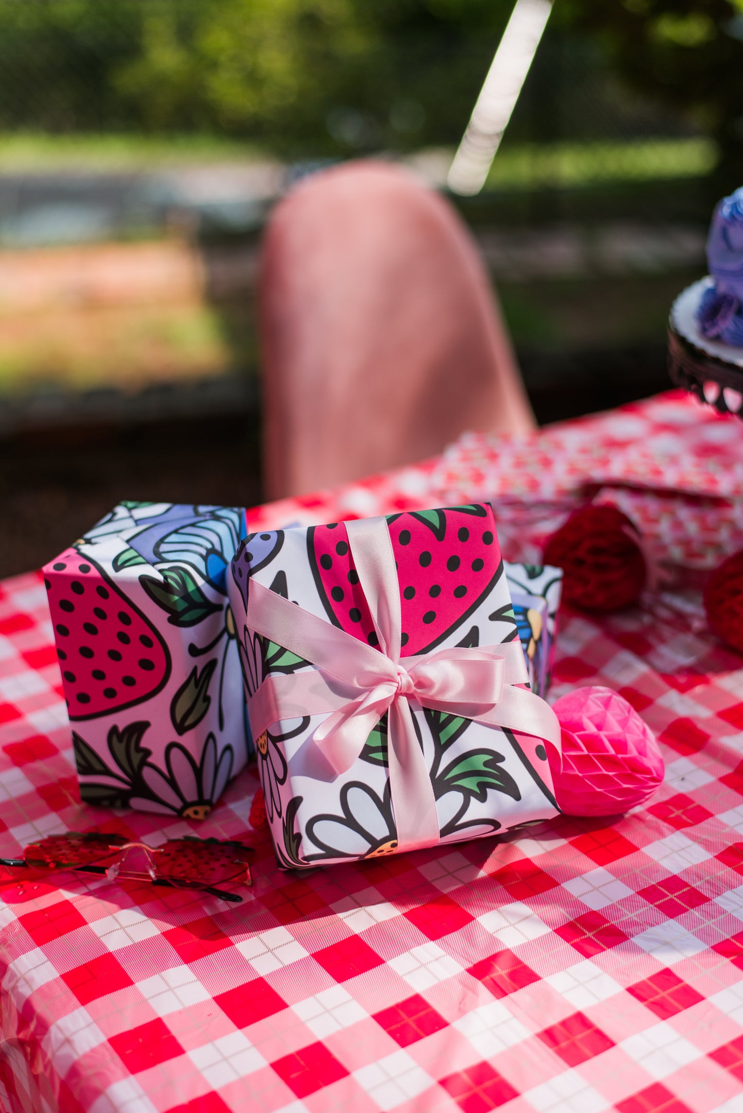 Folklore Fields Wrapping Paper – Strawberry & Daisy Gift Wrap for Birthdays, Holidays, and Celebrations